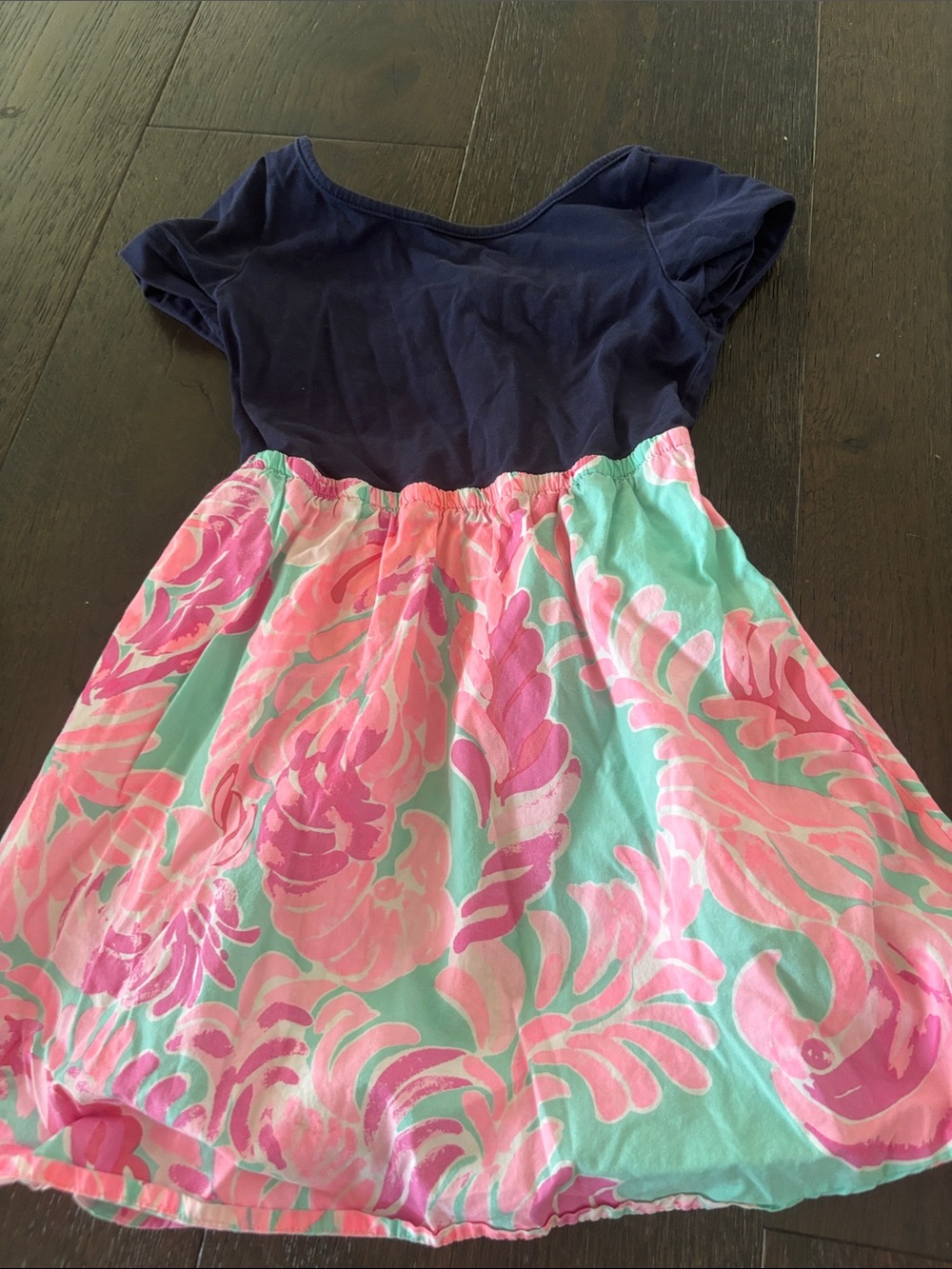 Lilly Pulitzer Girls Navy Top with Pink Floral Mint Skirt Dress